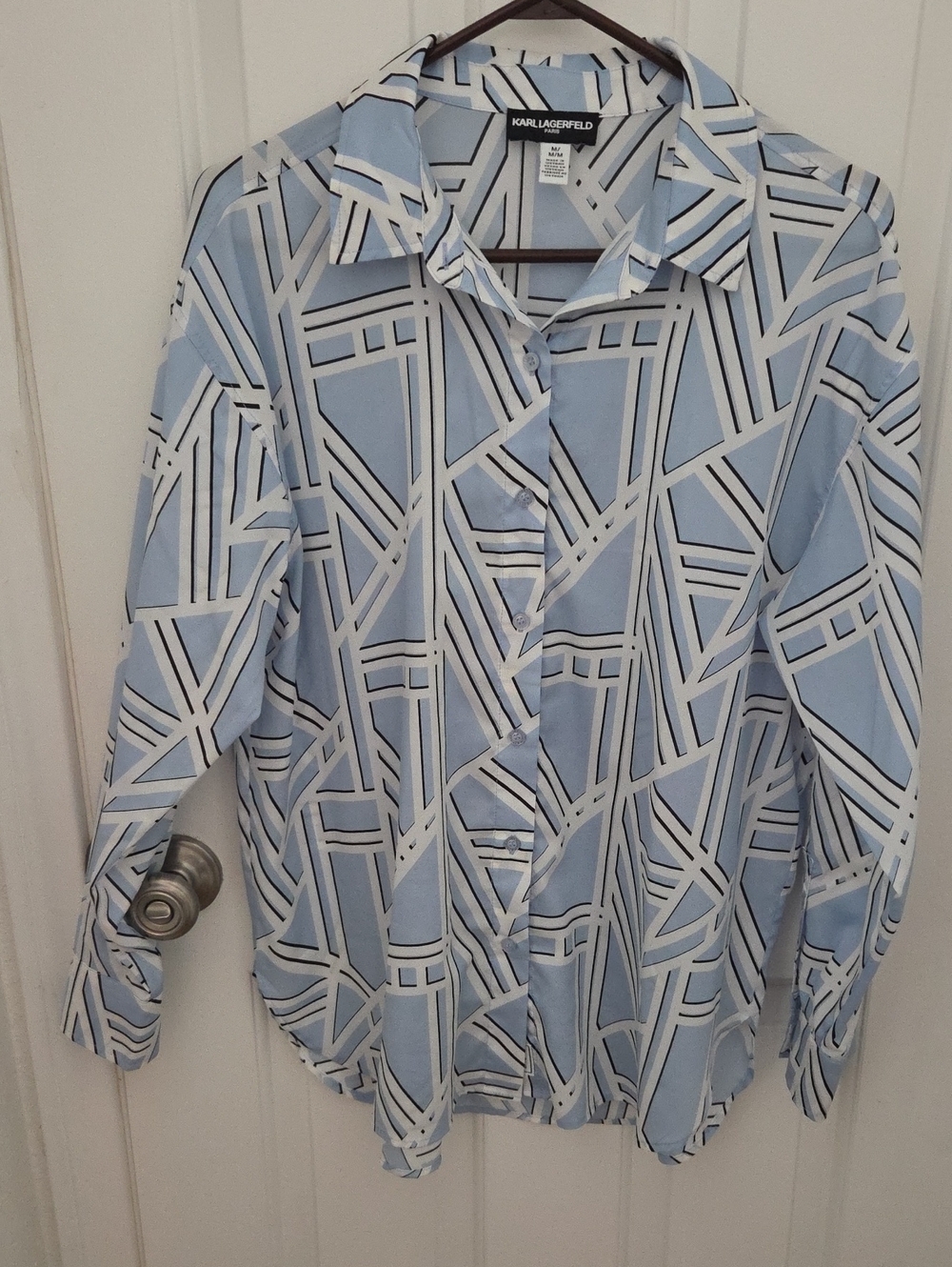 Karl Lagerfeld Light Blue Geometric Button-Up Shirt